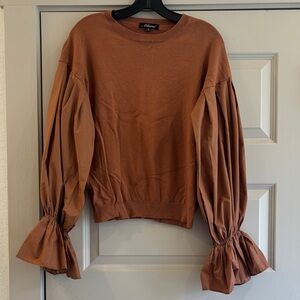 Alfani Brown Blouse with Puff Sleeves